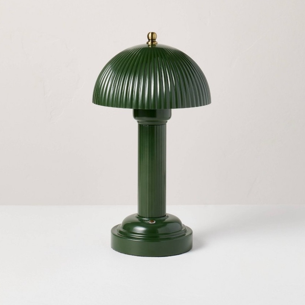 Hearth & Hand With Magnolia Green Table Lamp 11.5” Fluted Metal Rechargeable.